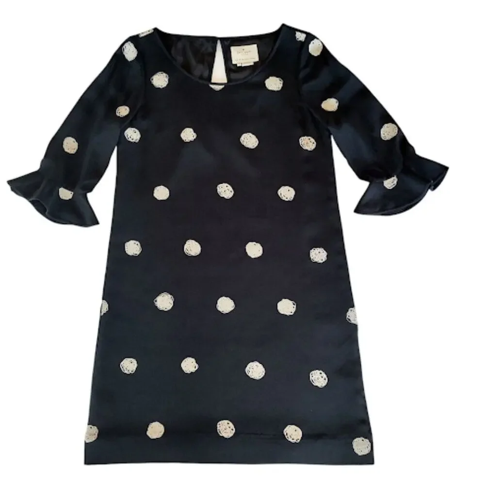 KATE SPADE | Polka Dot Black And Cream Silk Mini Shift Dress Mod Indie Twee 2